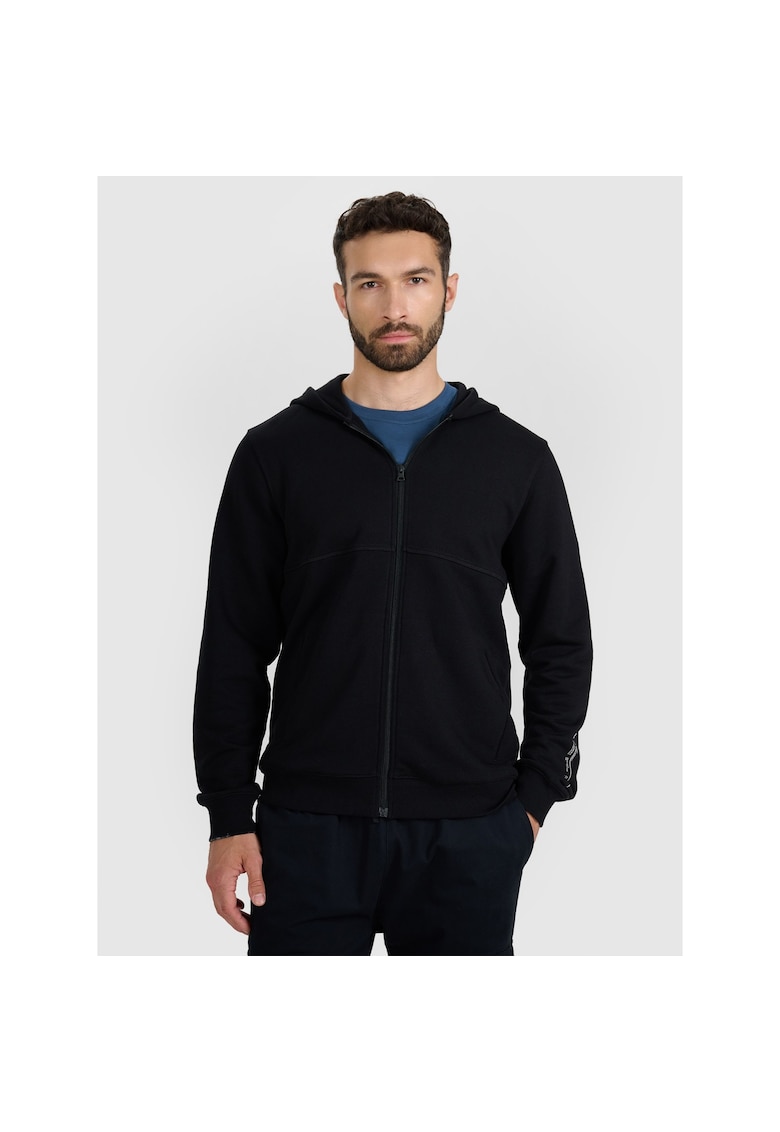 Hanorac sport cu fermoar si gluga - negru - bumbac -