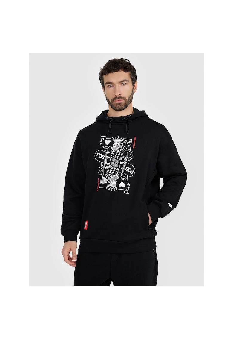 Hanorac sport barbati negru - tesatura French terry - gluga reglabila -