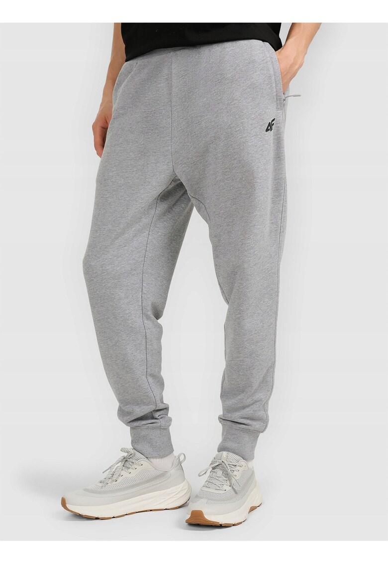 Pantaloni de trening jogger barbati - gri - talie reglabila - buzunare cu fermoar - bumbac