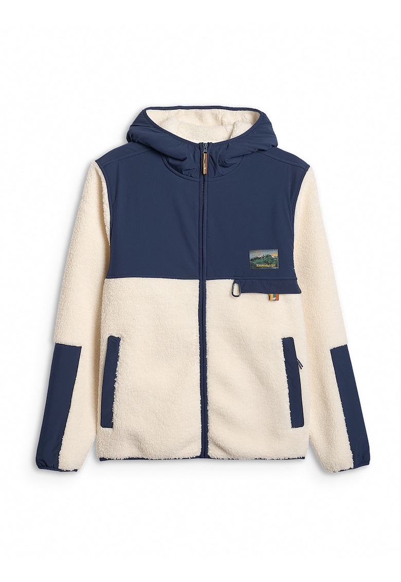 Hanorac sport barbati - fleece - gluga - 2 buzunare - alb/albastru - poliester -