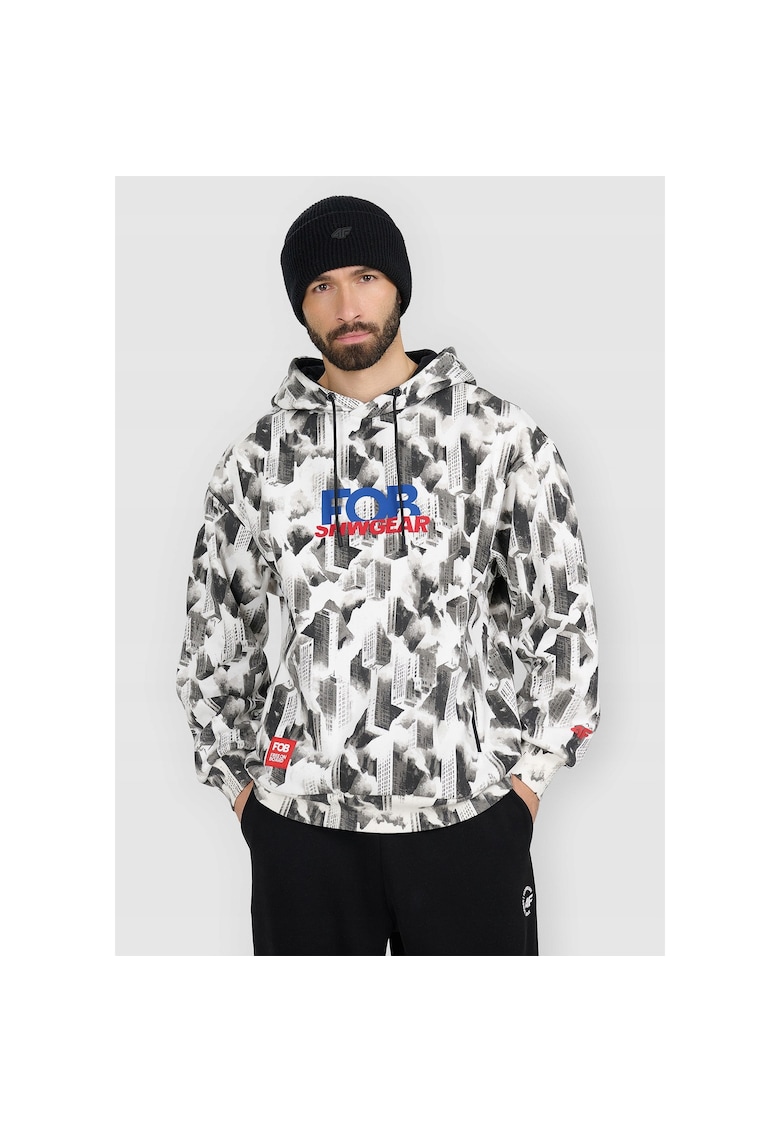 Hanorac sport gluga - alb/gri - bumbac - pentru barbati -