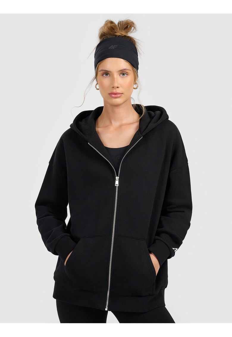 Hanorac dama - gluga - confort moale - negru - bumbac