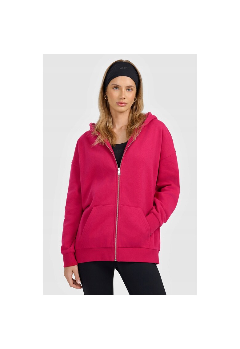 Hanorac dama - cu fermoar si gluga - roz - bumbac