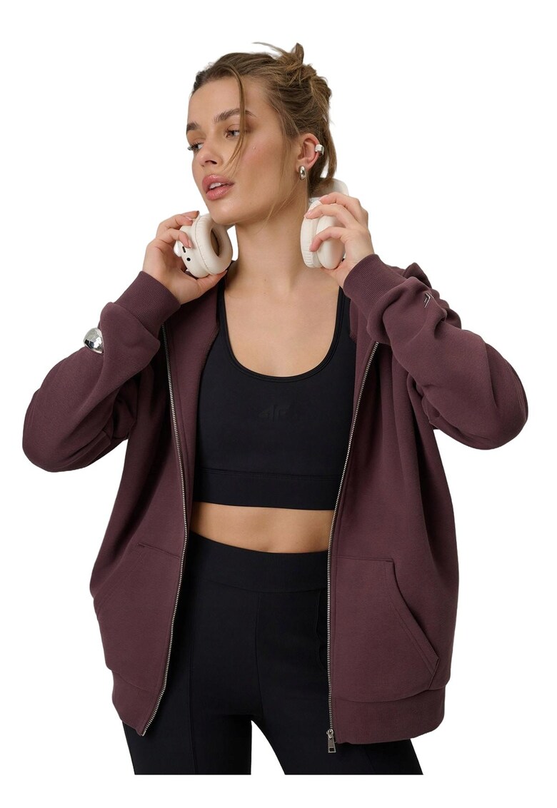 Hanorac dama - cu fermoar si gluga - maro - bumbac - set