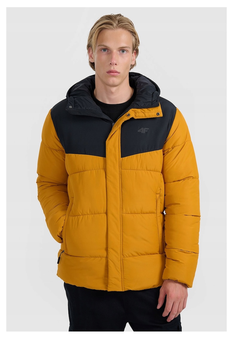 Geaca de puf barbati galben - umplutura sintetica - design modern - cu gluga