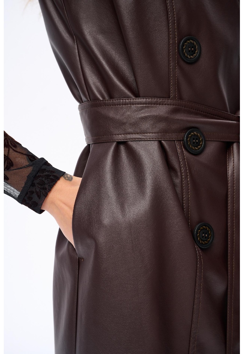 Rochie din piele ecologica cu doua randuri de nasturi Irena