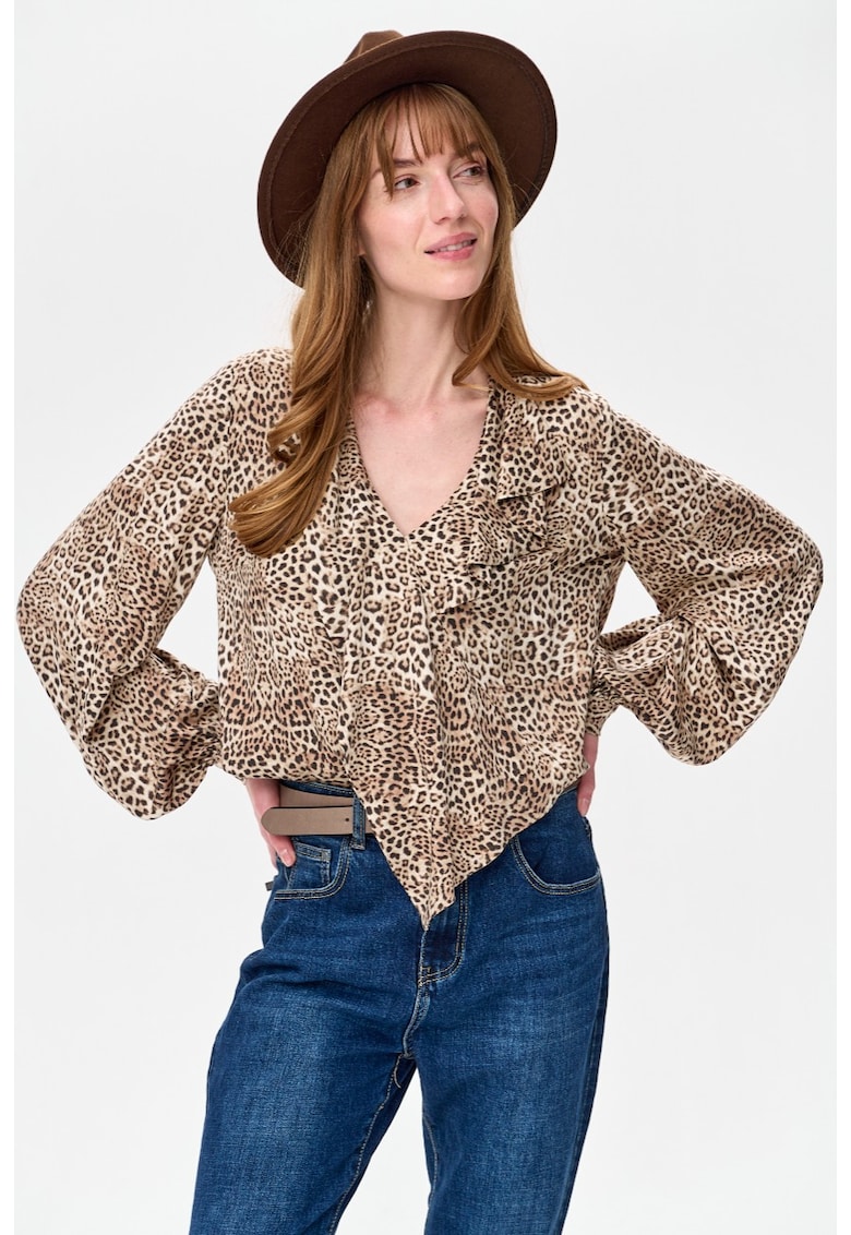 Bluza cu decolteu in V si animal print Olda