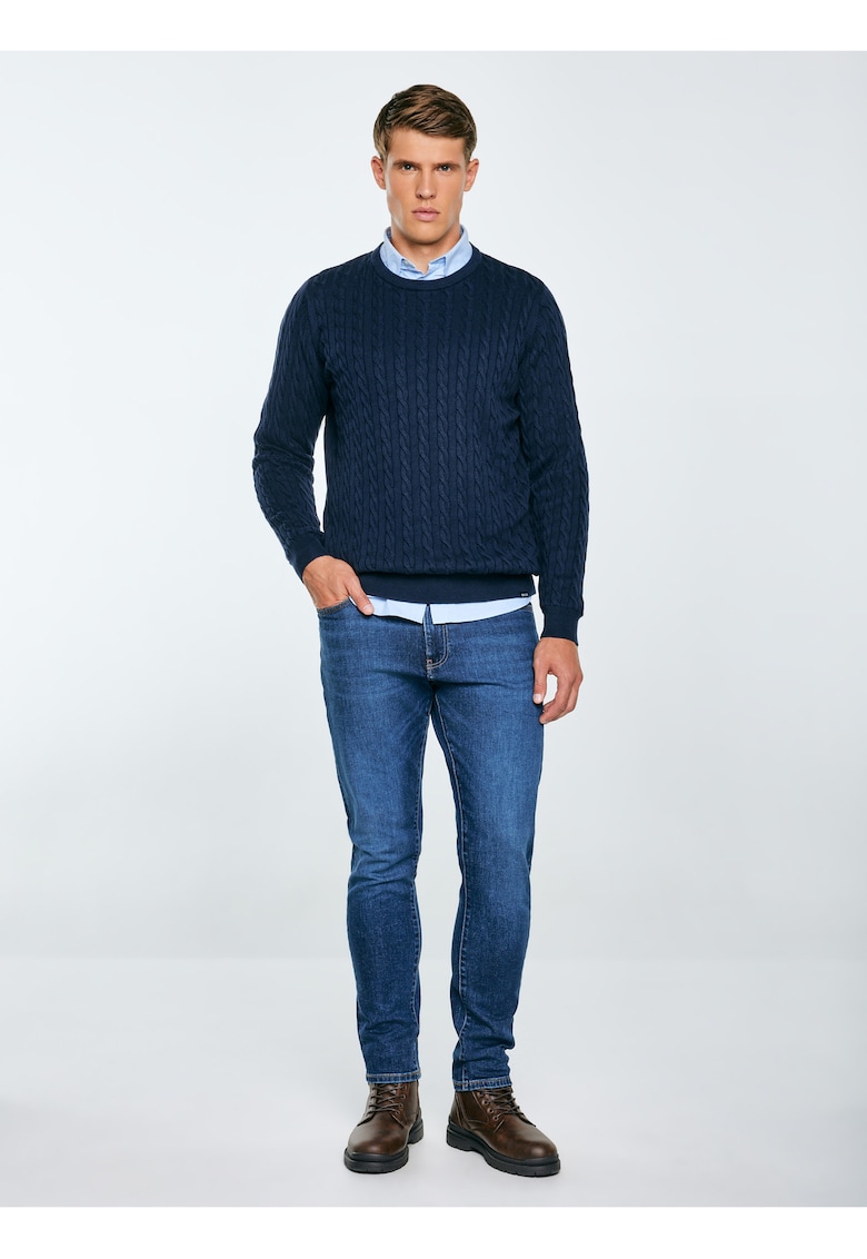 Pulover barbat - model torsadat - bleumarin - fabric tricotat