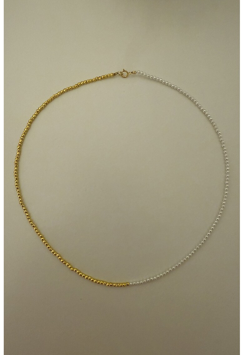 Colier placat cu aur de 24K si decorat cu hematit si pietre semipretioase - Alb/Auriu