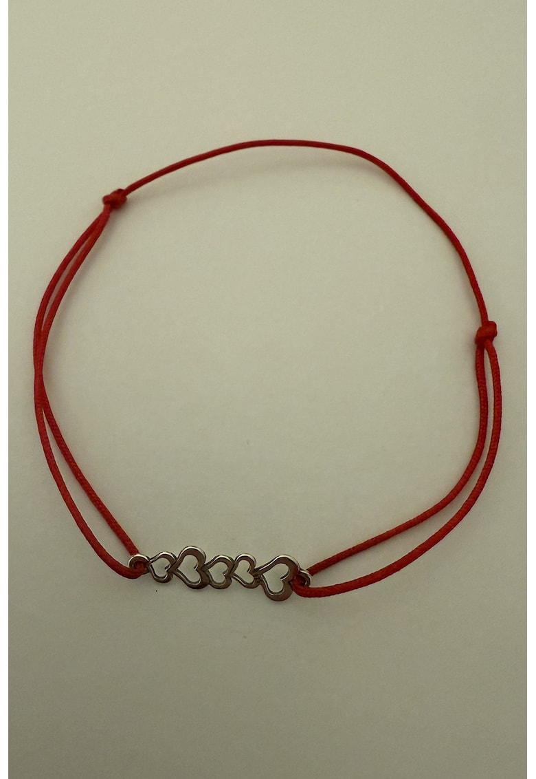 Bratara din material textil cu inchidere glisanta si talisman din argint - Rosu/Auriu