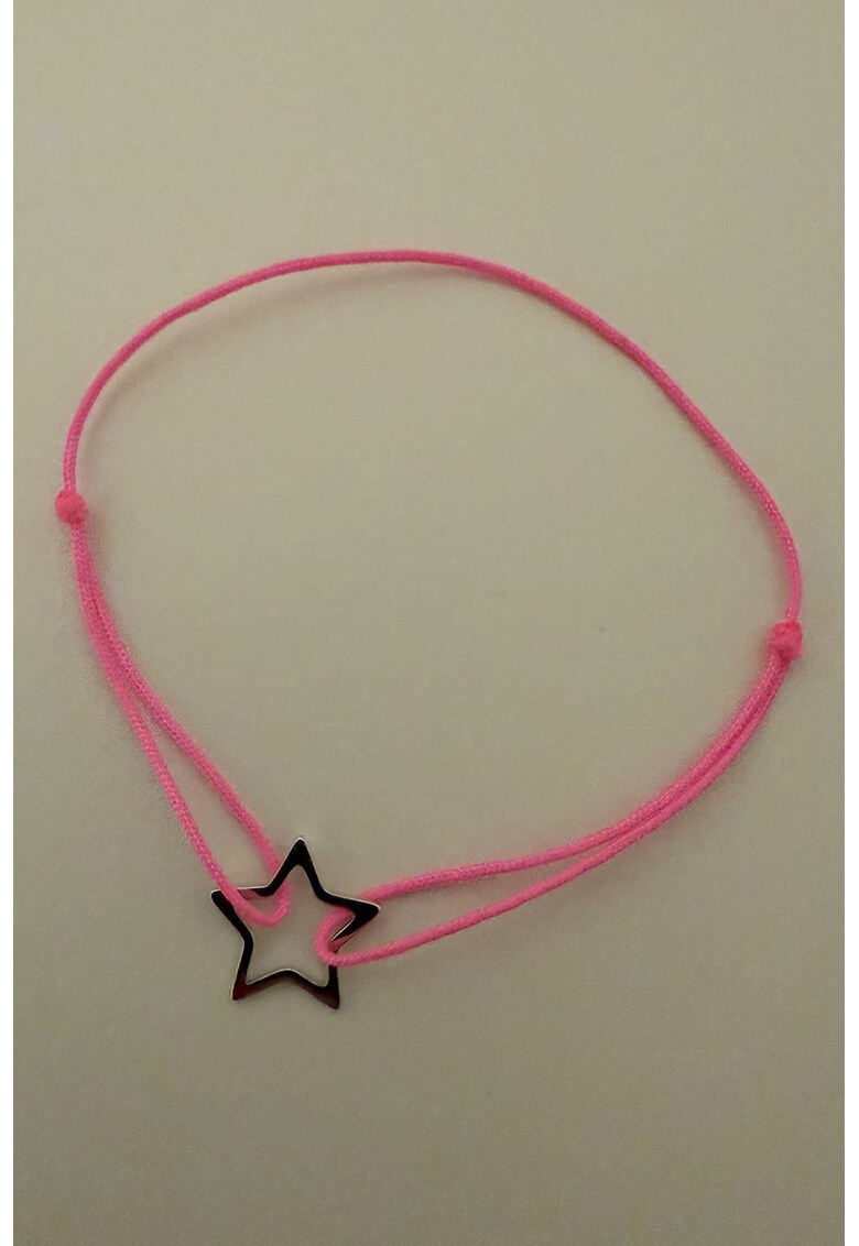 Bratara din material textil cu inchidere glisanta si decorata cu talisman in forma de stea - Auriu/Roz