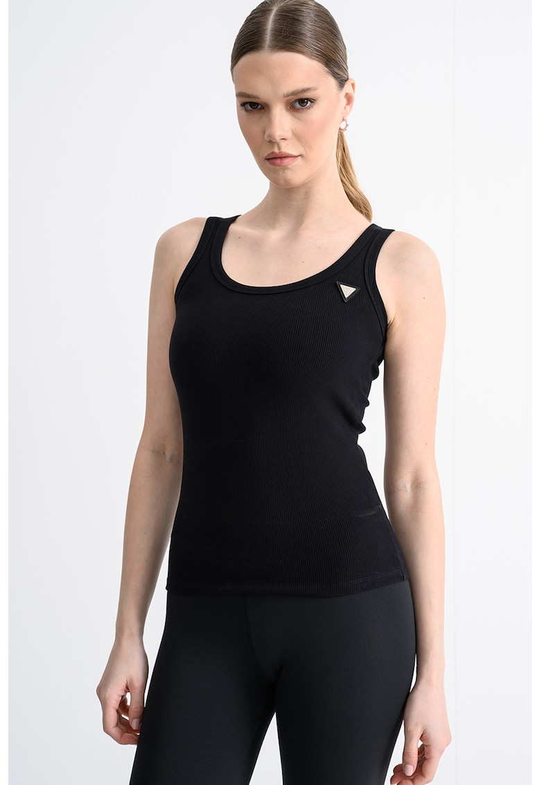 Top slim fit cu decolteu amplu - Negru