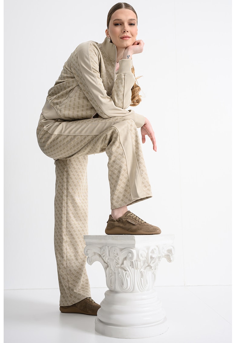 Pantaloni de trening cu talie elastica si model monograma - Bej