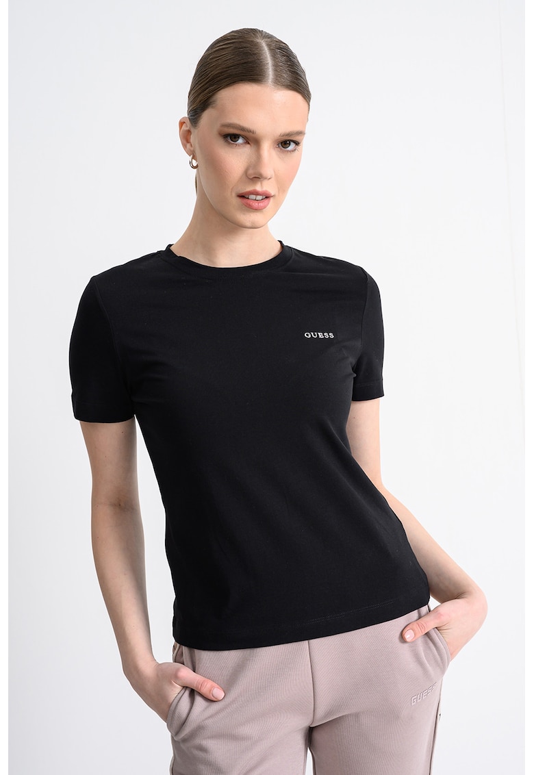 Tricou din bumbac cu decolteu la baza gatului - Negru