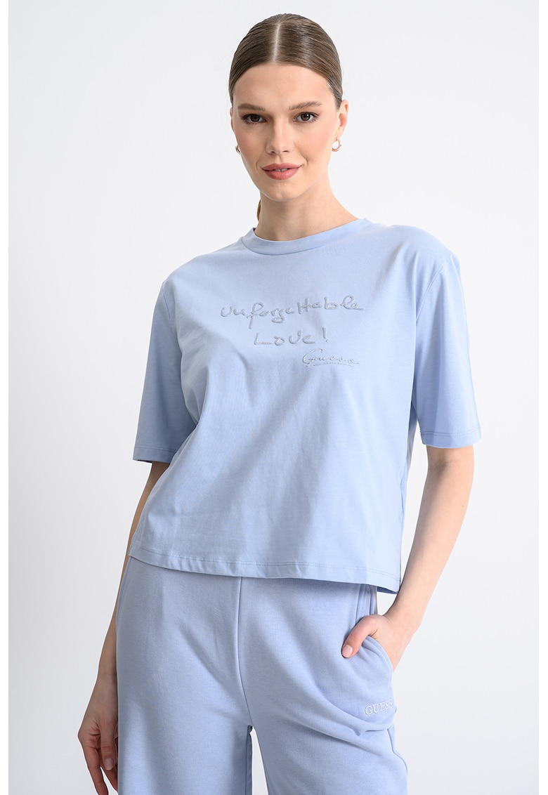 Tricou regular-fit cu imprimeu text - Albastru deschis