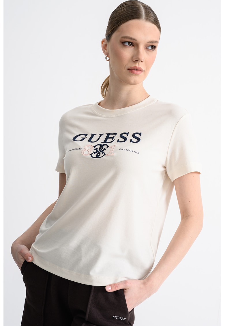 Tricou din amestec de lyocell - Alb fildes/Albastru ultramarin/Roz