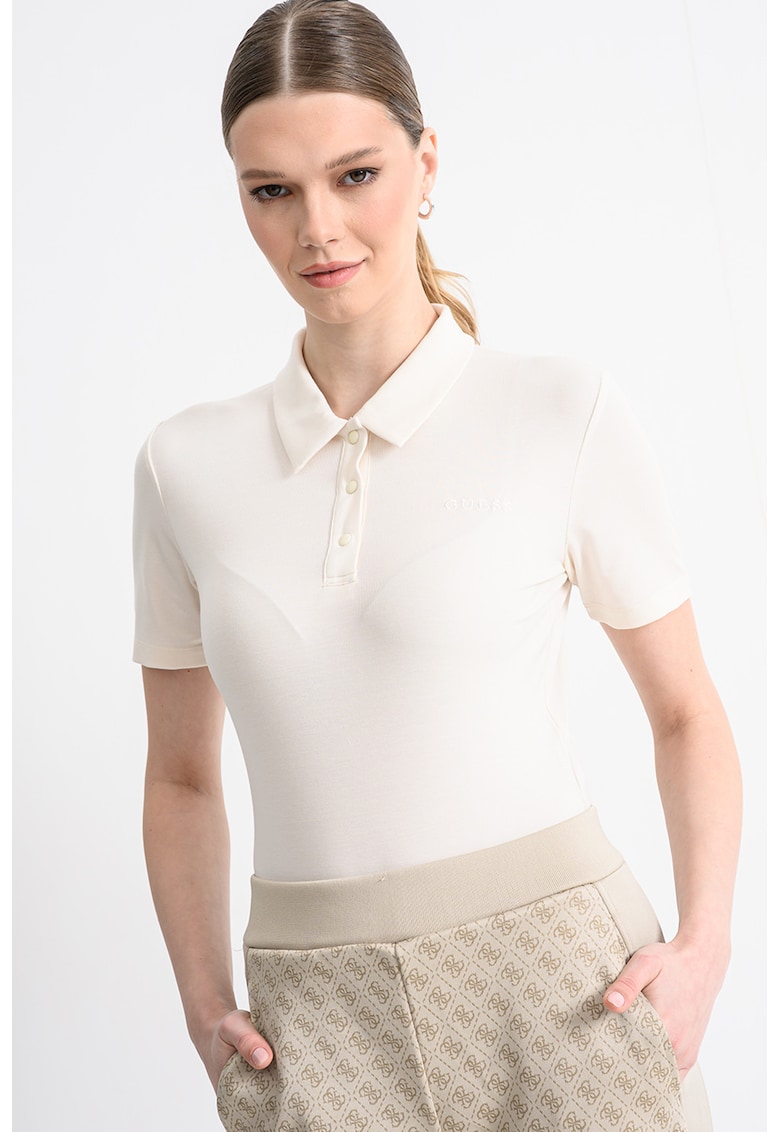 Body polo cu model uni - Alb fildes
