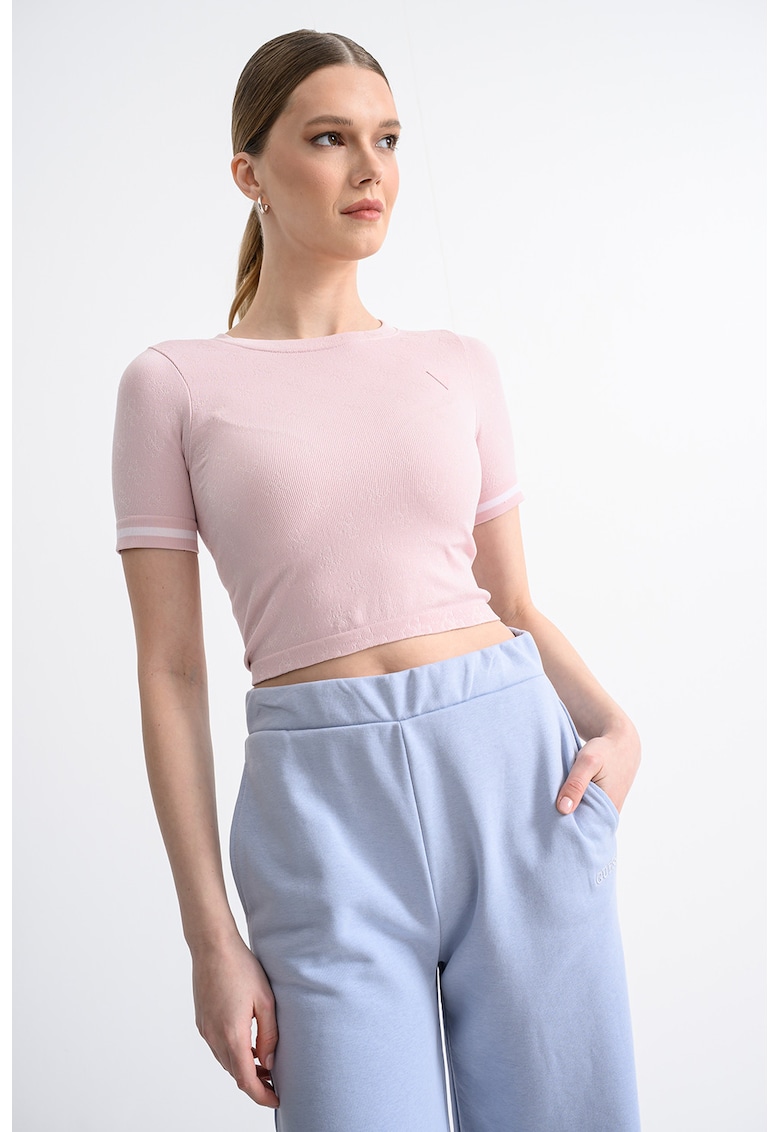 Tricou crop cu decolteu la baza gatului - Roz pastel