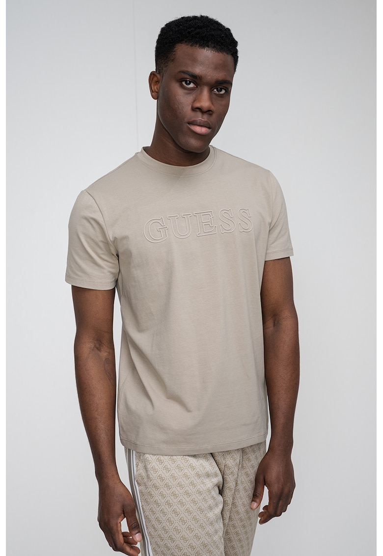 Tricou cu logo in relief - pentru antrenament - Maro taupe deschis/Grej