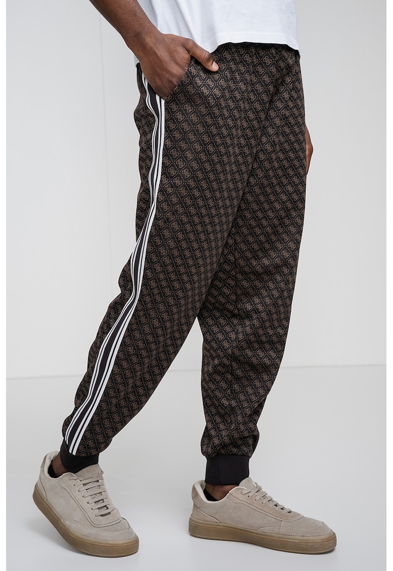 Pantaloni de trening cu logo - pentru fitness - Alb/Maro inchis/Negru