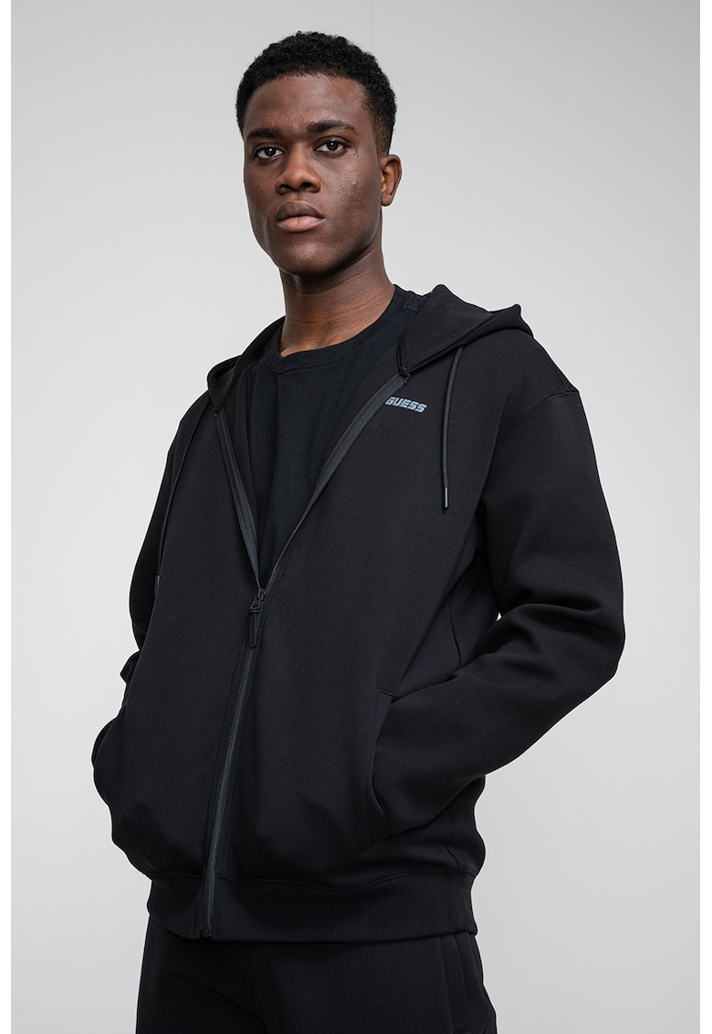 Hanorac cu logo si fermoar - pentru fitness - Negru stins