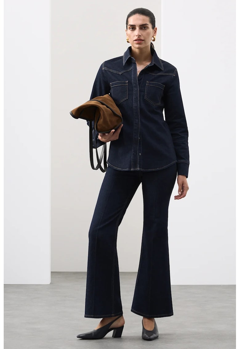 Camasa din denim cu buzunare pe piept - Albastru inchis