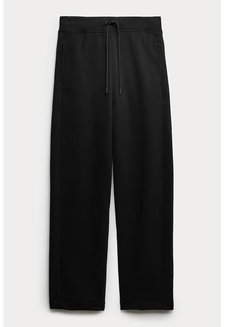 Pantaloni din amestec de bumbac cu model uni - Negru
