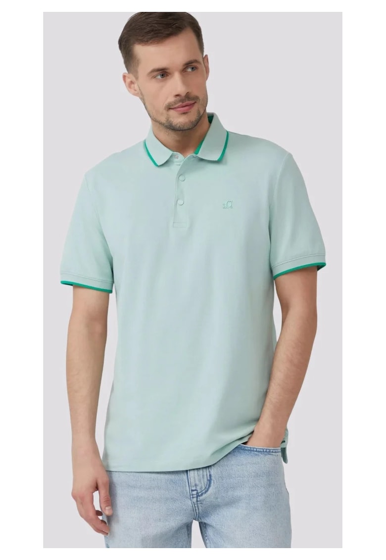 Tricou polo cu detalii contrastante - Verde menta