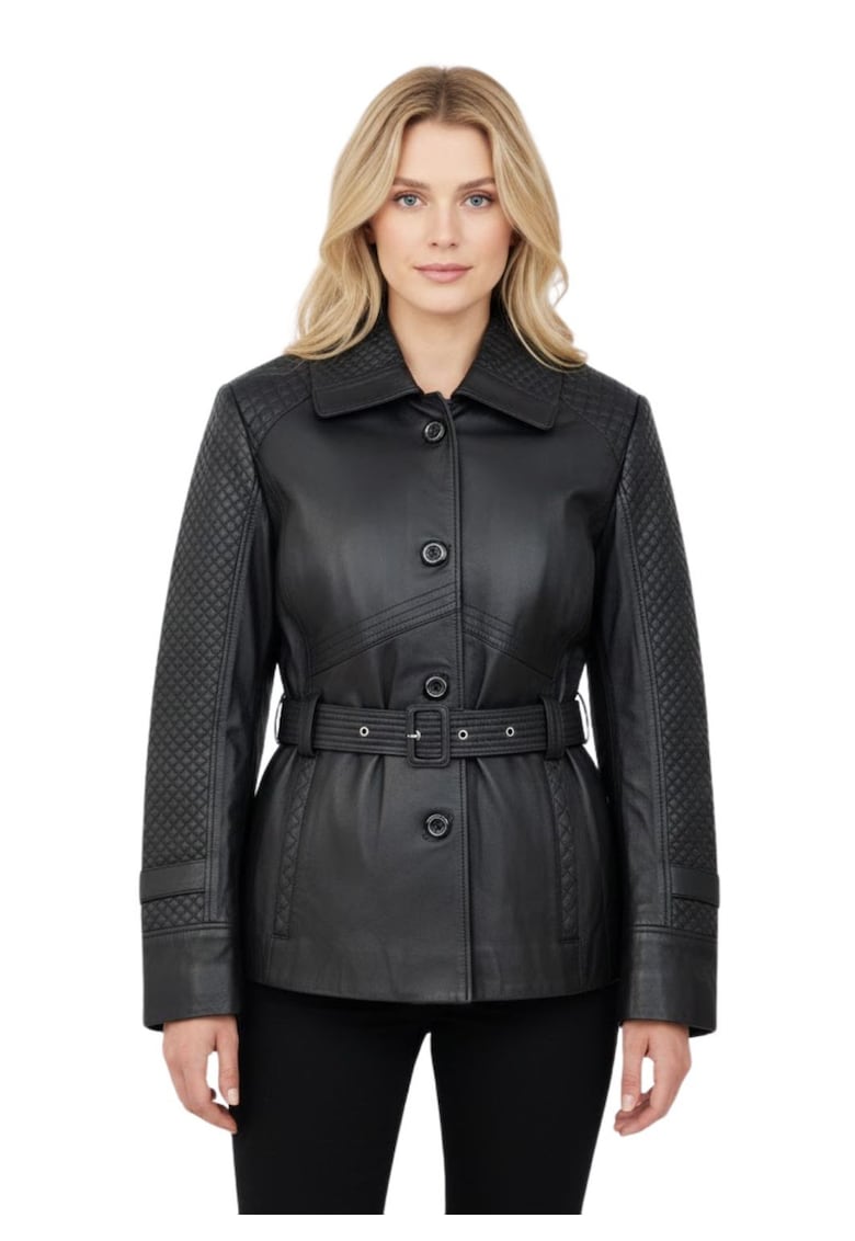 Jacheta din piele neagra cu guler -