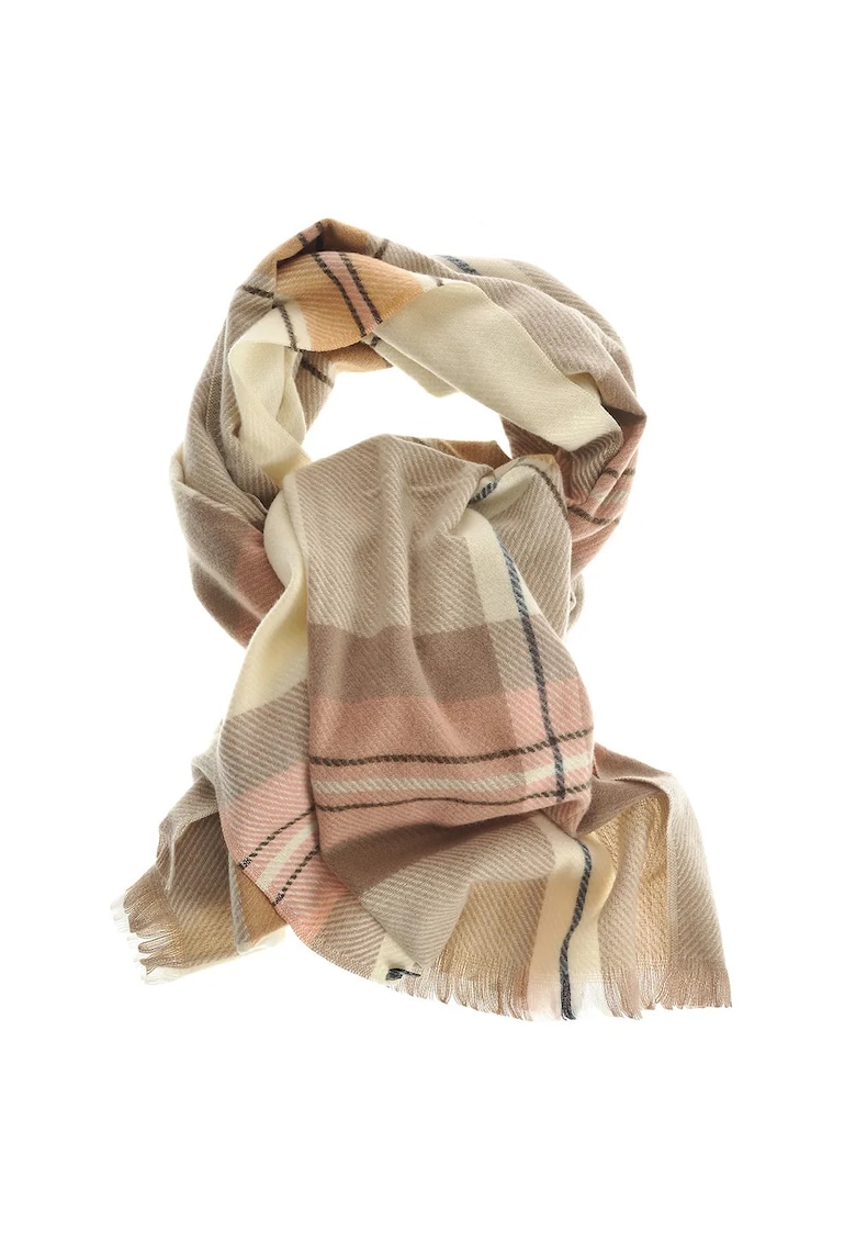 Esarfa bej cu carouri roz - 100% acrilic - dimensiune nedefinita