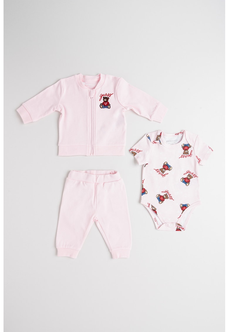 Set de body - bluza de trening si pantaloni cu imprimeu - 3 piese - Rosu/Roz pastel