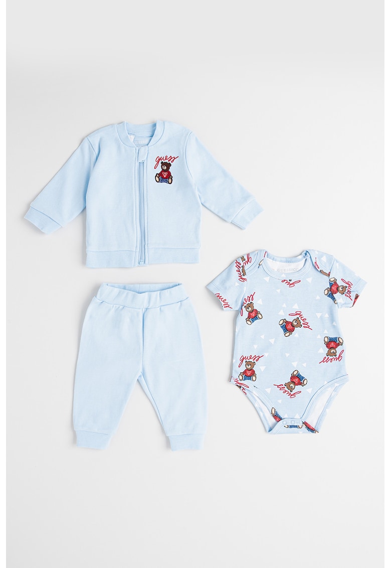 Set de body - bluza de trening si pantaloni cu imprimeu - 3 piese - Rosu/Albastru deschis