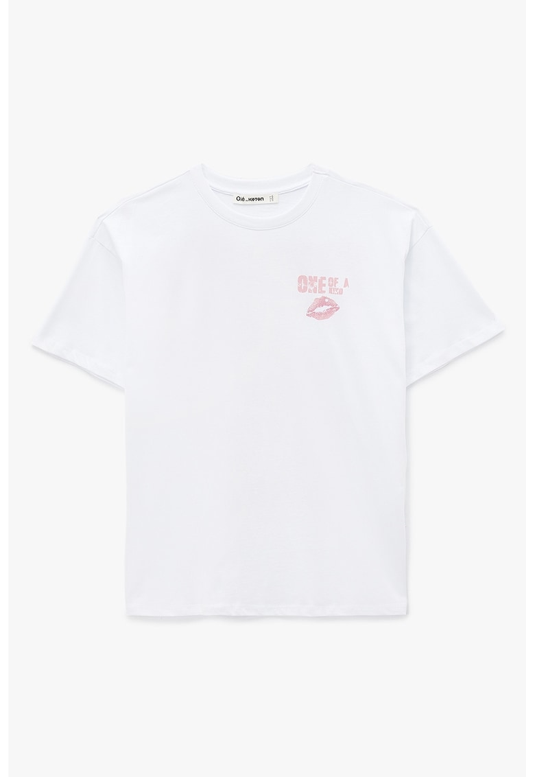 Tricou cu imprimeu text - Alb/Roz prafuit