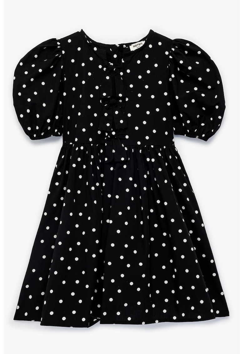 Rochie cu maneci scurte si model buline - Alb/Negru