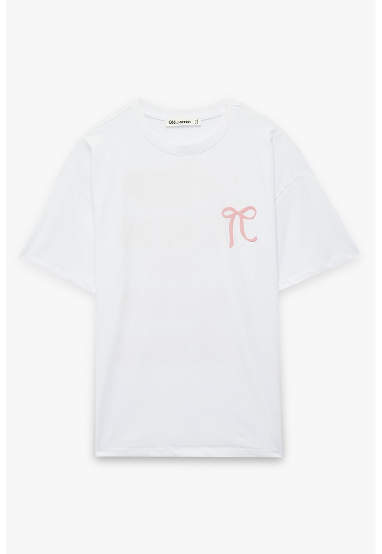 Tricou cu imprimeu text - Roz somon/Alb optic