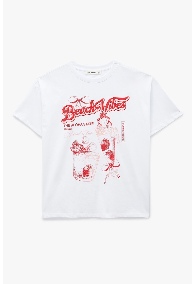 Tricou din bumbac cu imprimeu - Rosu/Alb optic