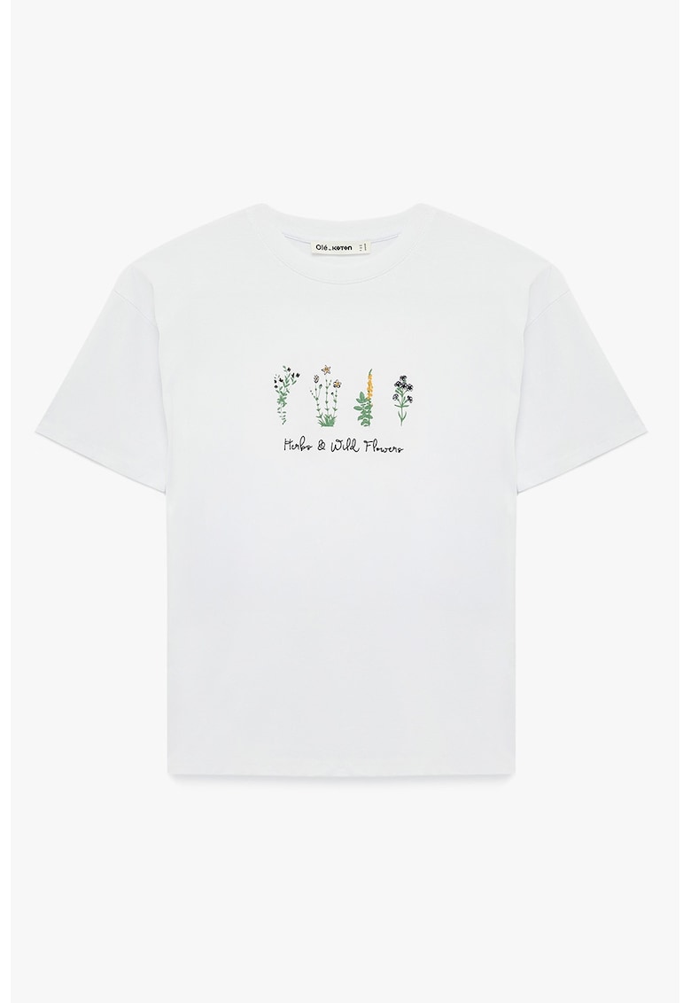 Tricou din bumbac cu imprimeu - Verde/Alb optic