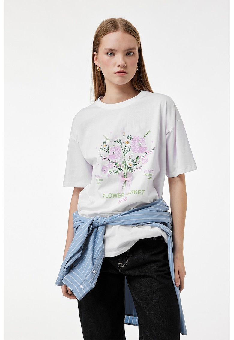 Tricou din bumbac cu imprimeu - Verde/Lila/Alb optic