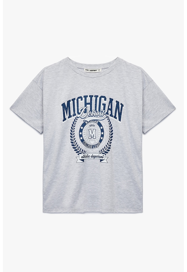 Tricou din amestec de bumbac cu imprimeu - Albastru inchis/Gri deschis melange