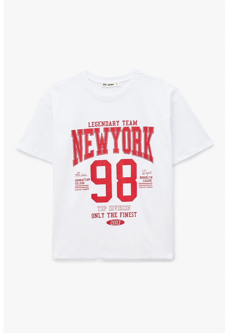 Tricou din bumbac cu imprimeu text - Rosu/Alb optic