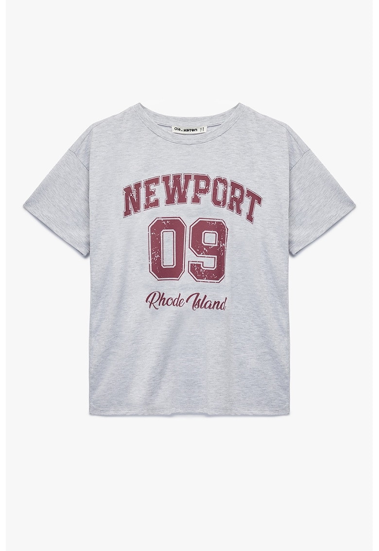 Tricou cu decolteu rotund si imprimeu Sporty - Violet tyrian/Gri deschis melange
