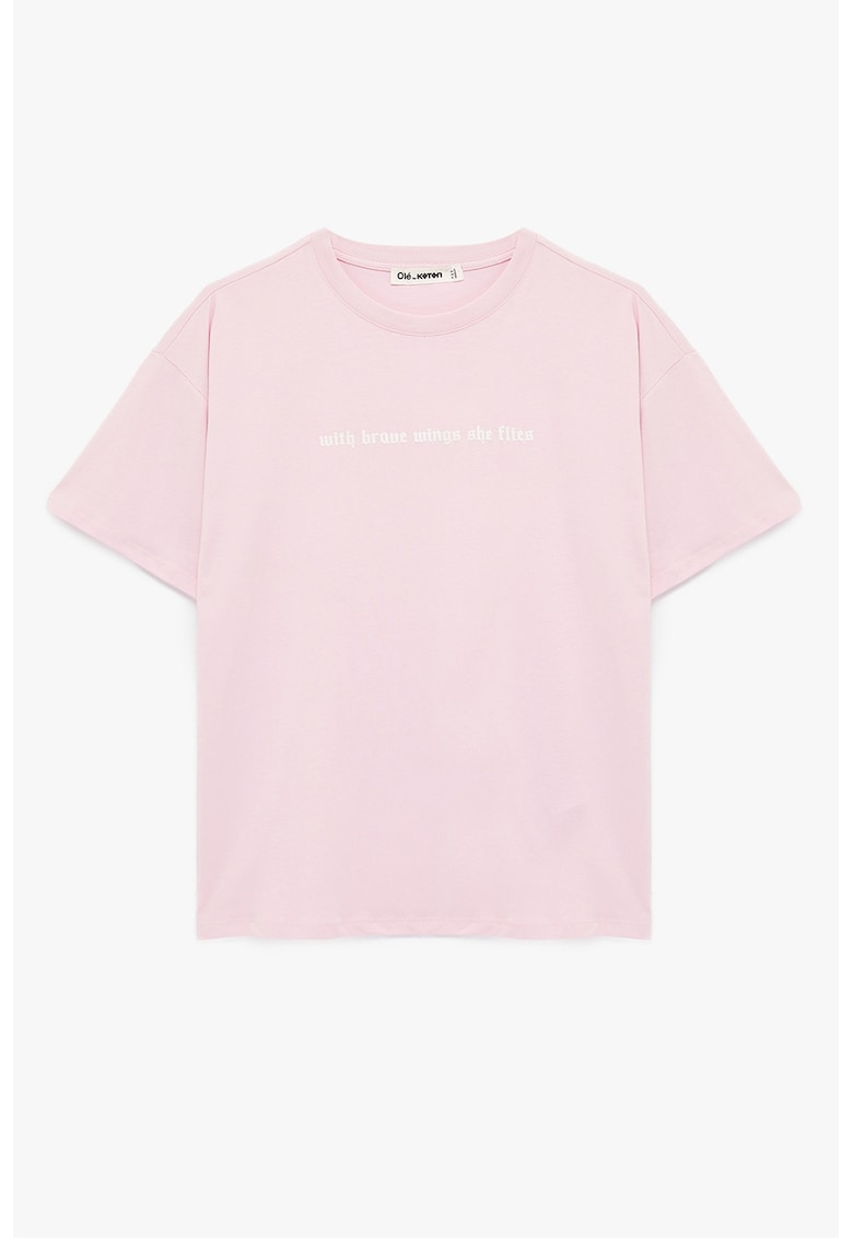 Tricou din bumbac cu imprimeu pe partea din fata si partea din spate - Roz deschis/Alb optic