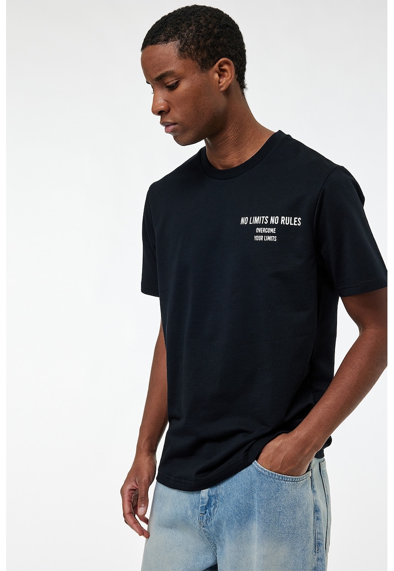 Tricou lejer cu imprimeu text - Alb/Negru