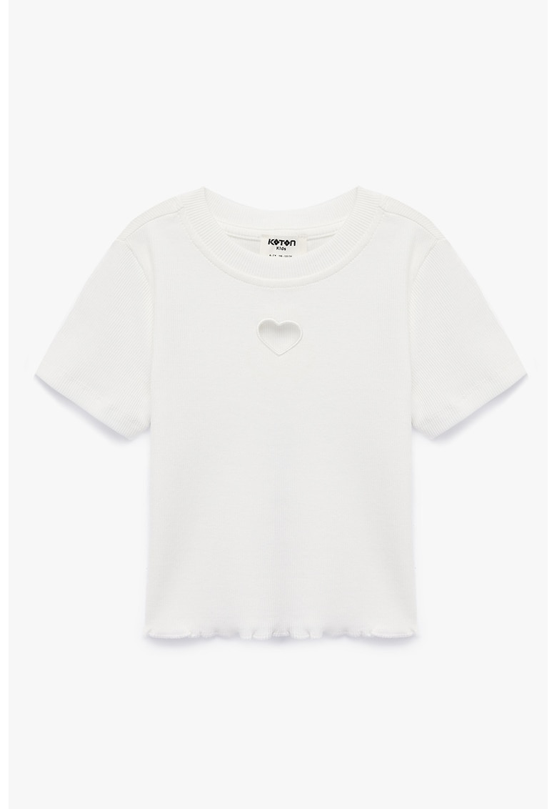 Tricou crop cu decupaj in forma de inima - Alb murdar