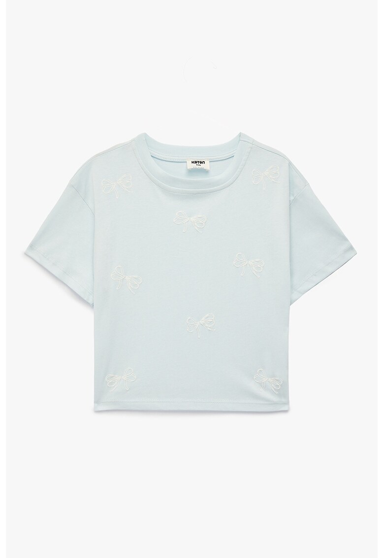 Tricou din bumbac cu aplicatii funde - Alb/Albastru pal