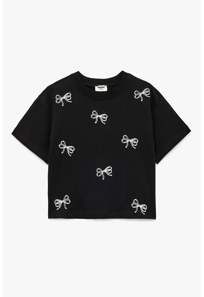 Tricou din bumbac cu aplicatii funde - Negru/Alb optic