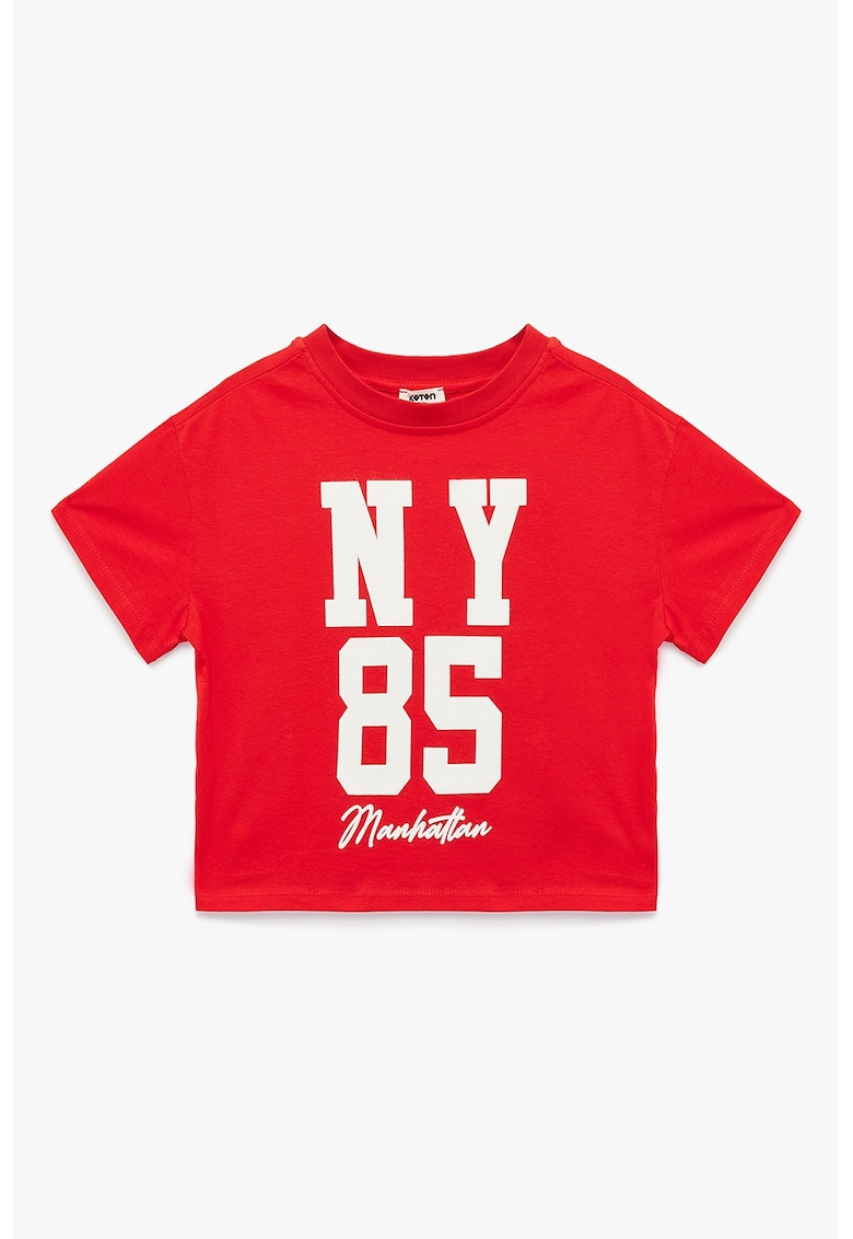 Tricou cu imprimeu text - Rosu/Alb optic