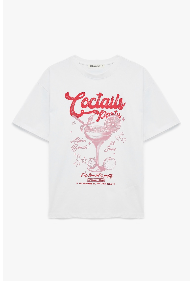 Tricou din bumbac cu imprimeu - Rosu/Alb/Roz prafuit