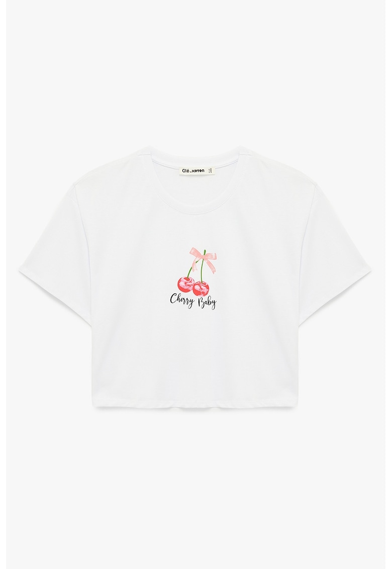 Tricou crop cu imprimeu - Rosu/Alb optic