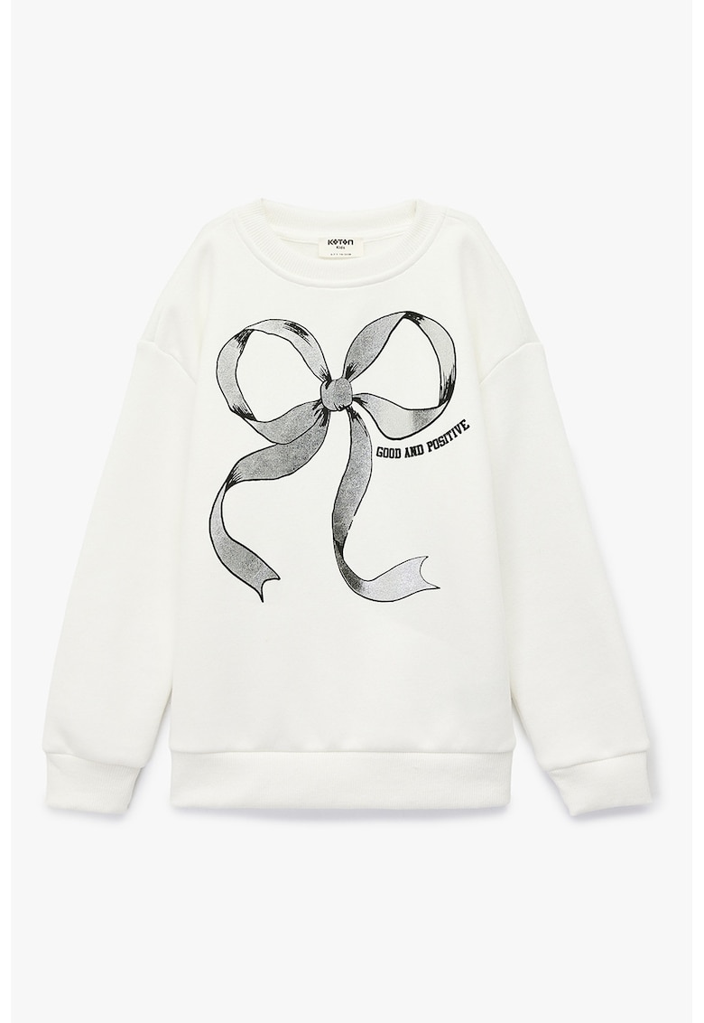 Bluza de trening cu maneci cazute si imprimeu - Alb fildes/Gri